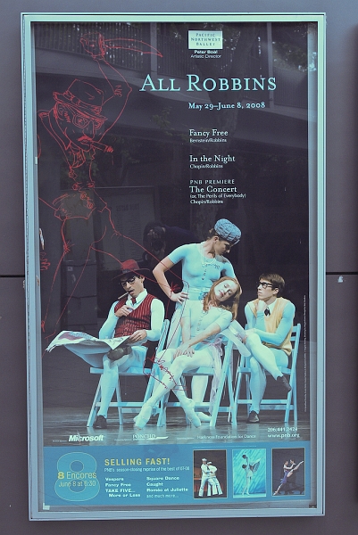 P0015.jpg - "Jerome Robbins (1918–1998) is world renowned for his work as a choreographer of ballets as well as his work as a director and choreographer in theater, film and television."  The Pacific Northwest Ballet is honoring him with the All Robins series.